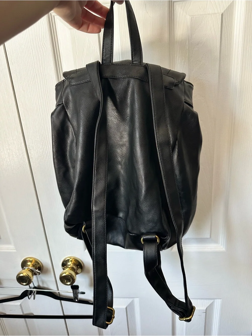 Merona Faux Leather Black Backpack with Adjustable Straps